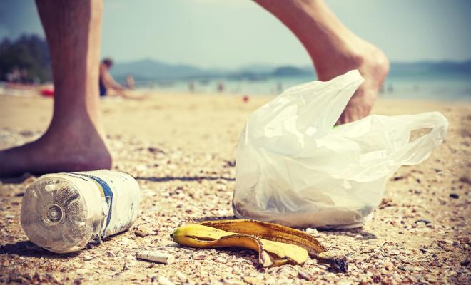 Litter pollution on a beach 