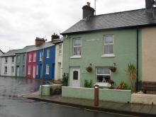 Terraced houses in damp street