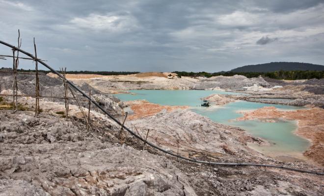 Land polluted and degraded by the mining of tin ore in Indonesia