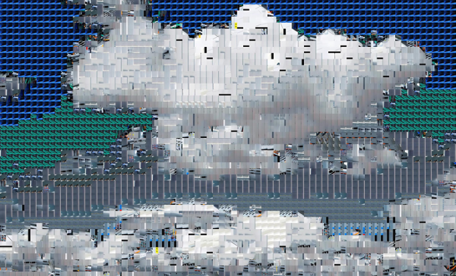 A pixelated cloud made from the elements of a datacentre